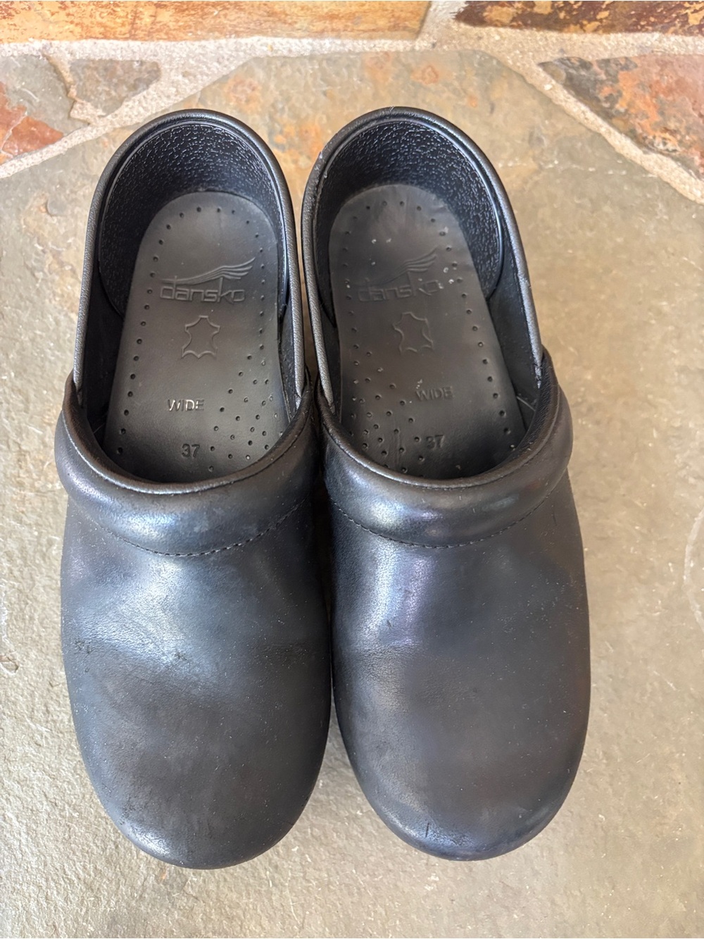 Dansko Black Leather Women's Slip-On Clogs